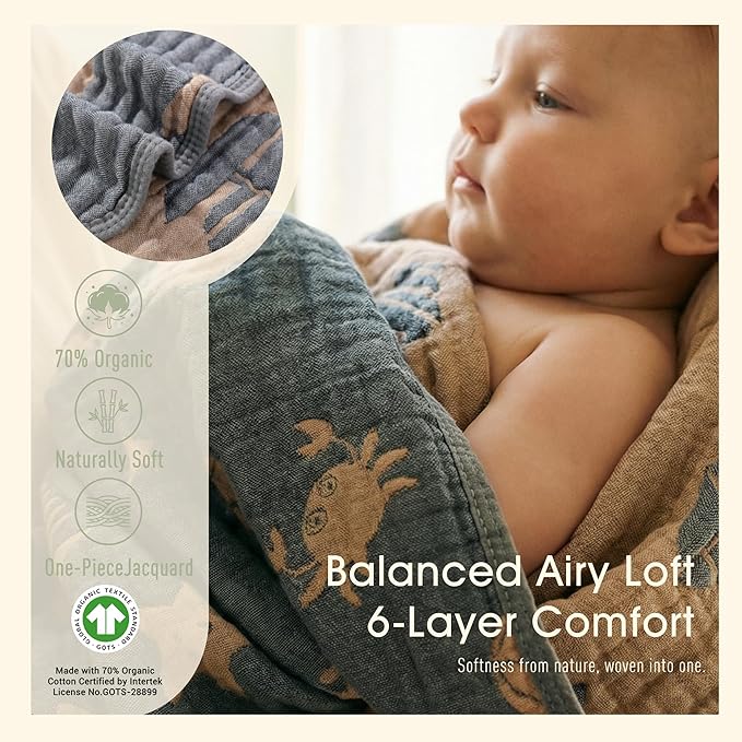 Ultra Soft Muslin Baby Blanket, A Versatile Swaddle and Crib for Babies, Toddlers, Boys, and Girls (1 Pack Ocean)