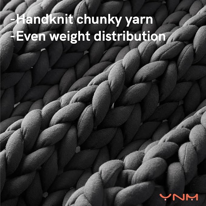 YnM Weighted Blanket, Handmade Chunky Yarn Knitted Design, Soft and Cozy, Temperature Regulating and Breathable, Machine Washable Throw for Sleep or Home Decor (Dark Grey, 80x87 Inch, 25lbs)
