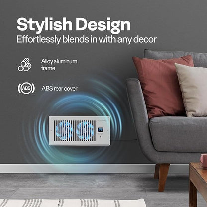 VIVOHOME 4"x10" Opening Smart Vent Register Booster Fan with Intelligent Thermostat & 10-Speed Remote Control - 11.4" x 5.5‘’ Vent Cover for Room, Floor, Wall - White