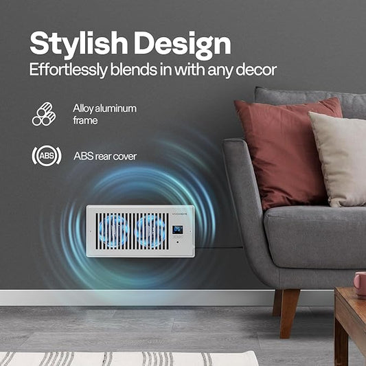 VIVOHOME 4"x10" Opening Smart Vent Register Booster Fan with Intelligent Thermostat & 10-Speed Remote Control - 11.4" x 5.5‘’ Vent Cover for Room, Floor, Wall - White