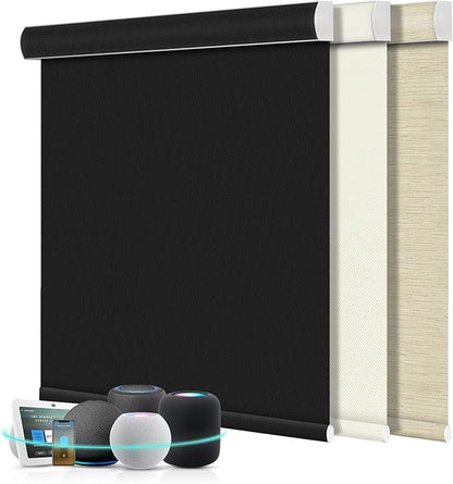 Aprilsmart Motorized Blinds with Remote,Compatible with Apple HomeKit Alexa Google Home- Voice and app Control,Motorized Roller Shades 100% Blackout Custom Size(Vinyl Black-14)
