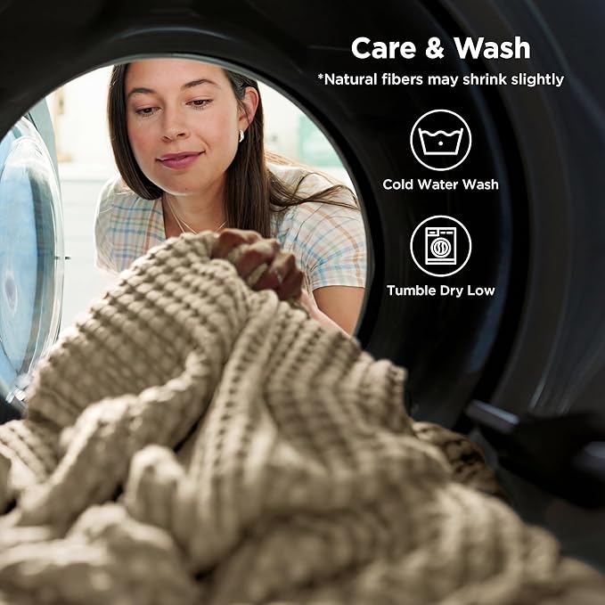 Bedsure Cooling Cotton Waffle Throw XL Blanket - Lightweight Breathable Blanket of Rayon Derived from Bamboo for Hot Sleepers, Natural, 50x70 Inches