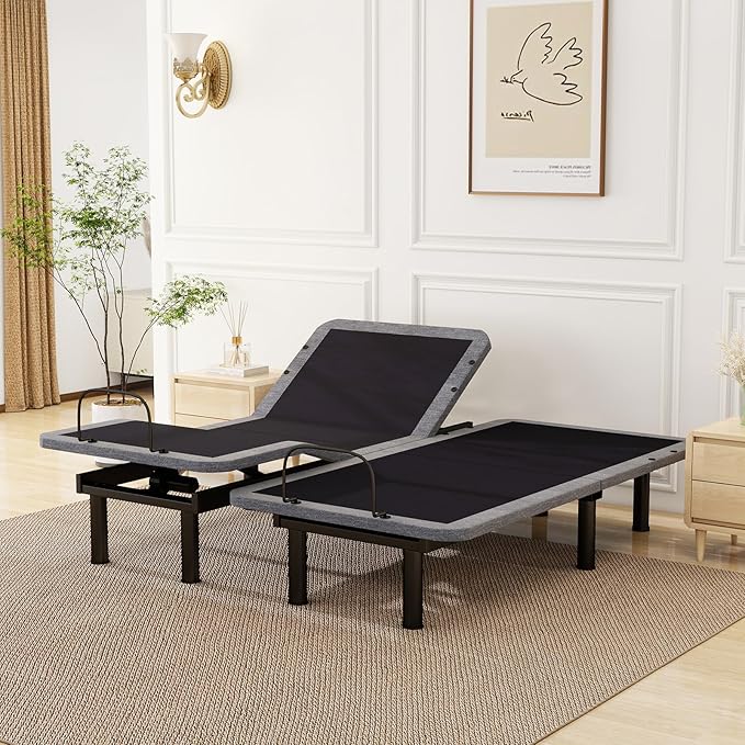 Split King Adjustable Beds with Thickened Frame, Adjustable Bed Frame with with Wireless Remote, Separate Head/Foot Lift, Massage, Zero Gravity,USB Ports, Adjustable Bed Bases with Sturdy Metal
