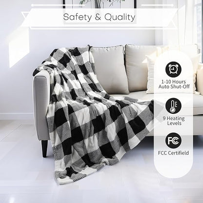 LUXIAN Electric Heated Blanket Full Size 72"x84" - Microplush & Sherpa Fabric Dual-Sided, 9 Heat Settings & 1-10 Hours Auto Off, Machine Washable, Styiped Check
