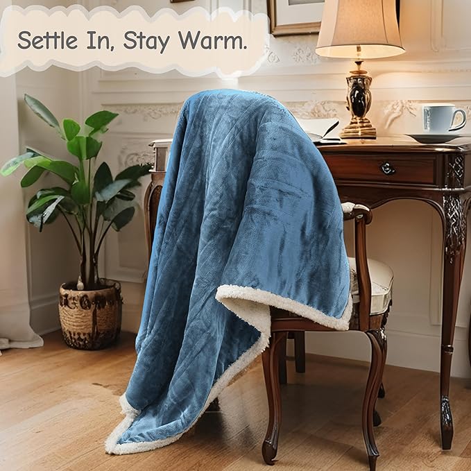 Electric Heated Blanket Throw Size 50"x60", Soft Flannel with Overheat Protection, 9 Adjustable Heat Settings & 10-Hour Auto-Off Timer, Fast Heating for Winter Comfort, Blue