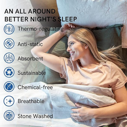 YnM French Linen Sheet Set - Cozy, Skin-Friendly, and Eco-Friendly Pure French Linen Sheets Collection, 4-Piece Set Includes Flat Sheet, Fitted Sheet, and 2 Pillowcases – California King, Army Green