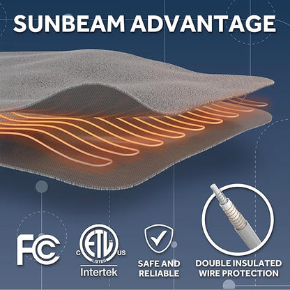 Sunbeam Electric Wi-Fi Connected Loftec Electric Heated Blanket, 10 Heat Settings, 10-Hour Auto Off, Fast Heating, Smart Heating Blanket, Voice & Wired Controller, Night Fog Grey, Twin, 84" x 62"
