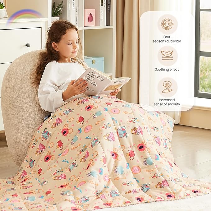 HOSUKKO Weighted Blanket - 7 lbs Beige Princess Heavy Blanket - Breathable Blanket(41 * 60 inches, 7 lbs)