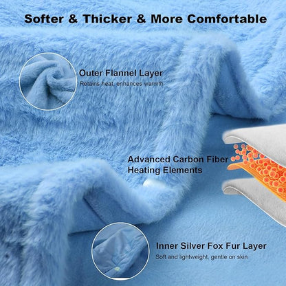 16000mAh Heated Blanket Battery Operated Soft Cordless Heated Blanket Shawl Portable Heated Throw Blanket Poncho Wraps Fast Heating with 3 Heat Levels 6 Heating Zones