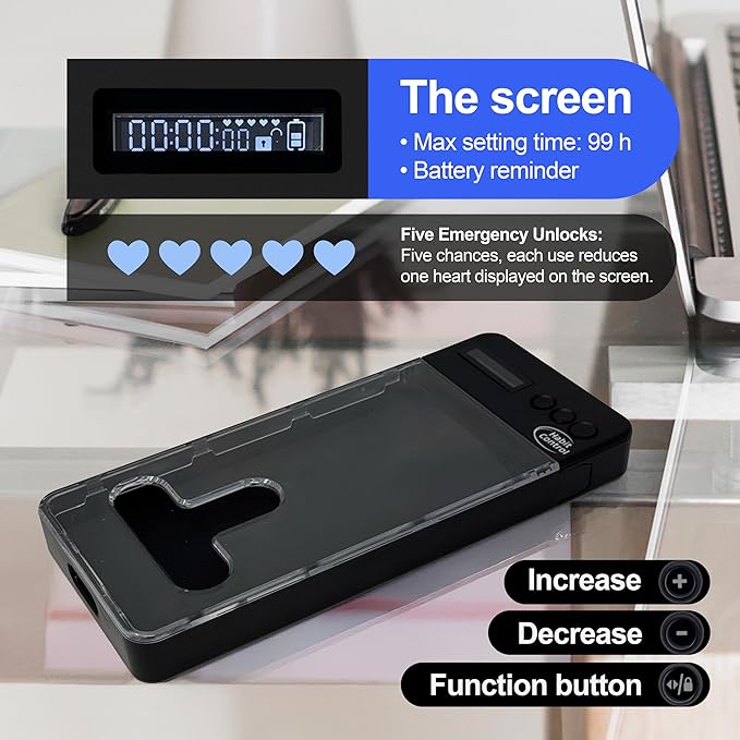 Phone Lockbox with Timer - Phone Safe Box with Timer, Cellphone Jail, Time Locking Container 99 Hours Phone Free Box - Reduce Screen Time, Improve Productivity - Habit Control Lock Box - Black