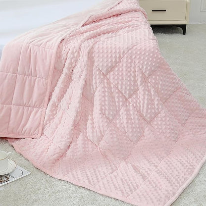 Alomidds Weighted Blanket (60"x80",15lbs Queen Size - Pink), Weighted Blankets for Adults, Cooling Breathable Soft and Comfort Minky, Heavy Blanket Microfiber Material with Glass Beads