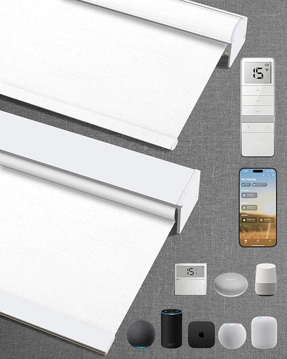 Kincmo Motorized Blinds with Remote,100% Blackout Motorized Roller Shades Work with Apple Homekit,Alexa,Google, Custom Electric Blinds with App,Voice Control (Aurora White)