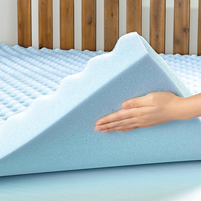 Best Price Mattress 3 Inch Egg Crate Memory Foam, Cooling Gel Infusion, Full Mattress Topper, Dorm Essentials, Blue