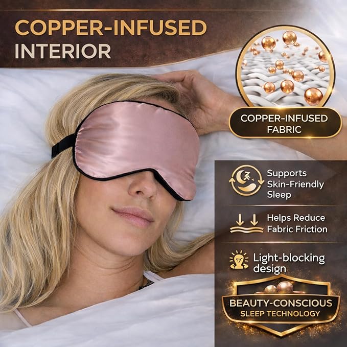 Anti Aging Silk Sleep Mask for Women, Mulberry Silk Eye Mask for Sleeping and Skin Care, Blackout Sleep Mask with Copper Ion Technology Reduces Eye Puffiness, Fine Lines and Wrinkles