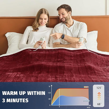 Heated Electric Blanket Queen Size - 84" x 90" Heating Blanket with Dual Control, 10 Heating Levels & 8 Hours Auto Off, Soft Warm Flannel Blanket, Christmas Birthday Gifts for Senior Grandma