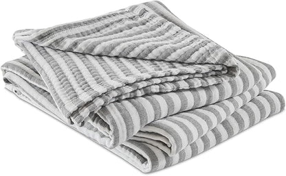 EMME Cotton Muslin Twin Blanket Breathable Gauze Soft Lightweight Adults Gifts for Women (Striped Grey, 60"x80")