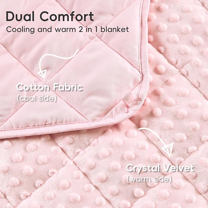 yescool Pink Weighted Blankets for Adults 12 lb, 60 * 80in Queen Size Weighted Blanket for Better Sleep, Minky Heavy Blanket for All Seasons