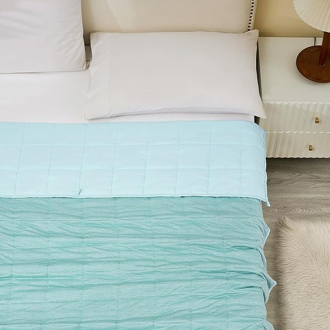 Weighted Blanket Twin Size 15bls, Cooling Blanket for Adult Hot Sleepers, Soft Bed Blanket Universal to All Seasons, 48''x72'' 15 LBS, Water Blue