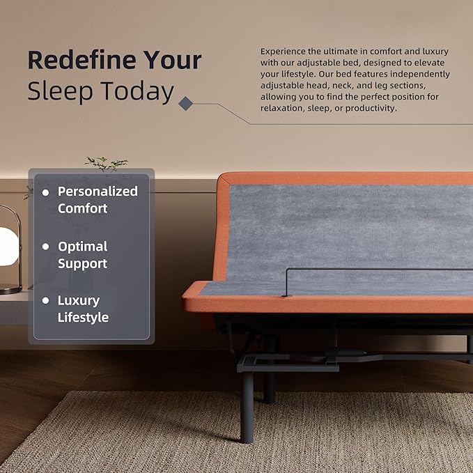 ESHINE Adjustable Bed Frame - Twin XL Bed Base with Massage, Pillow-tilt, Ergonomic Incline, Zero Gravity, Dual USB Port, Under Bed Light, Wireless Remote, Smart APP Control, 5000 Series