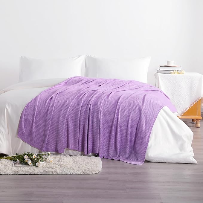 NTBAY Cable Knit Cooling Bed Blanket, Soft and Breathable Oversized Twin Bed Blanket 60x80 Inches Made from Rayon Derived from Bamboo for Bedroom, Travel, Light Purple