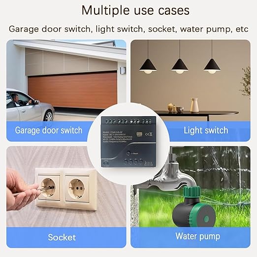 Tuya WiFi Smart 4 Channel 7-32V Relay Switch Module,Dry Contact,Passive Output,Wireless Relay Controller with External Switch Pin,Compatible with Alexa Google Home