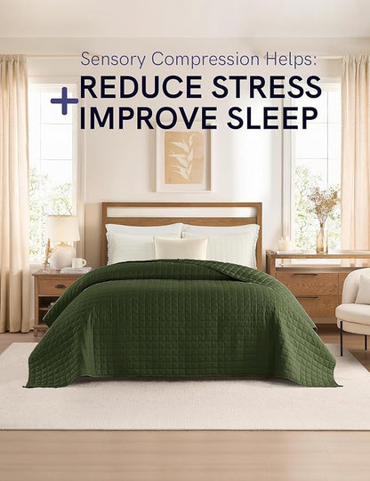 YnM Weighted Blanket, Soothing Cotton, Smallest Compartments with Glass Beads, Bed Blanket for One Person of 140lbs, Ideal for Twin or Full Bed (48x72 Inches, 15 Pounds, Army Green)