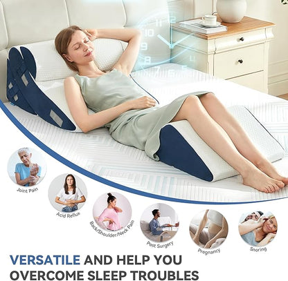 BDEUS 4PCS Orthopedic Bed Wedge Pillow Set for Sleeping, Post Surgery Foam Support Pillows for Back, Neck and Leg Pain Relief, Adjustable Triangle Pillow – Acid Reflux, GERD & Snoring Recovery