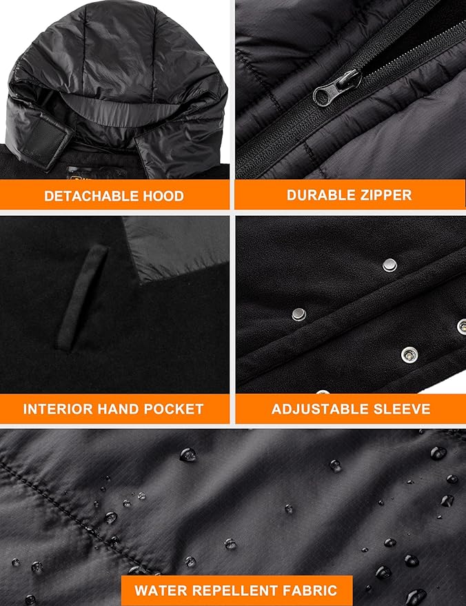 HENNCHEE Heated Blanket Battery Operated with Removable Hooded 70" x 42" Portable Heated Blanket with 16000mAh Battery Pack 5 Heating Zones Waterproof Heated Poncho for Home, Outdoors, Camping, Black