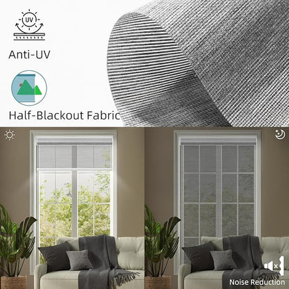 SmartWings Motorized Light Filtering Shades, 50% Blackout PVC Free Smart Blinds, Custom Size, Rechargeable Battery, Works with Matter/Apple HomeKit, Alexa, Thread/Zigbee, Remote Optional, 50% Silver