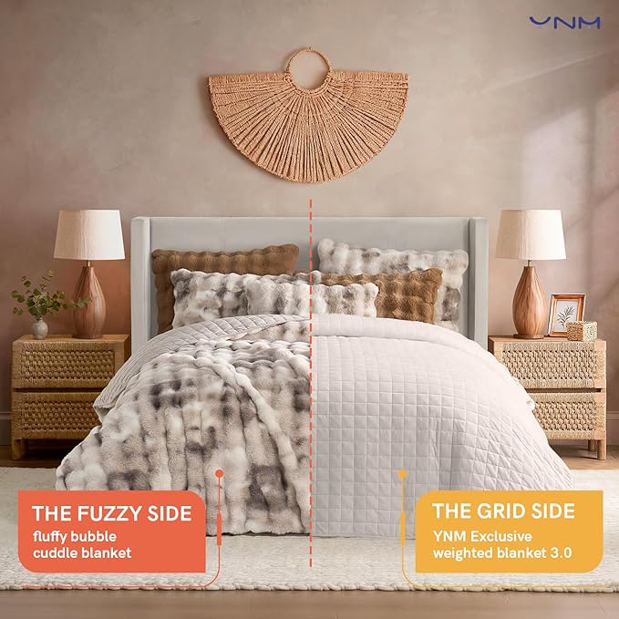 YnM Ultra-Soft Weighted Blanket, Fluffy Bubble Cuddle Heavy Bed Blanket, Plush Faux Fur Big Comforter, Soft & Warm Home Decor Piece (Tie-dye Brown, 90''x104'' 20lbs, King/Ca King)