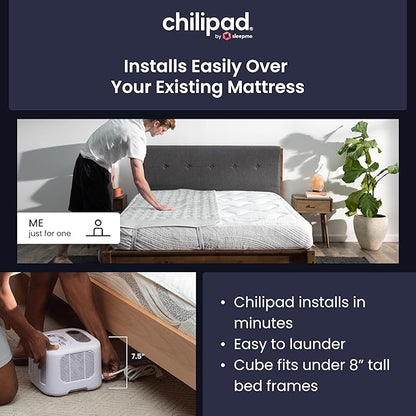 Chilipad Cube Bed Cooling System - Cooling & Heating Mattress Topper, Custom Bed Temperature, Cool Sleep Enhancement, Temp Range of 60-115°F, ME Half Cal King Bedsize (36" W x 84" L), Model CP508