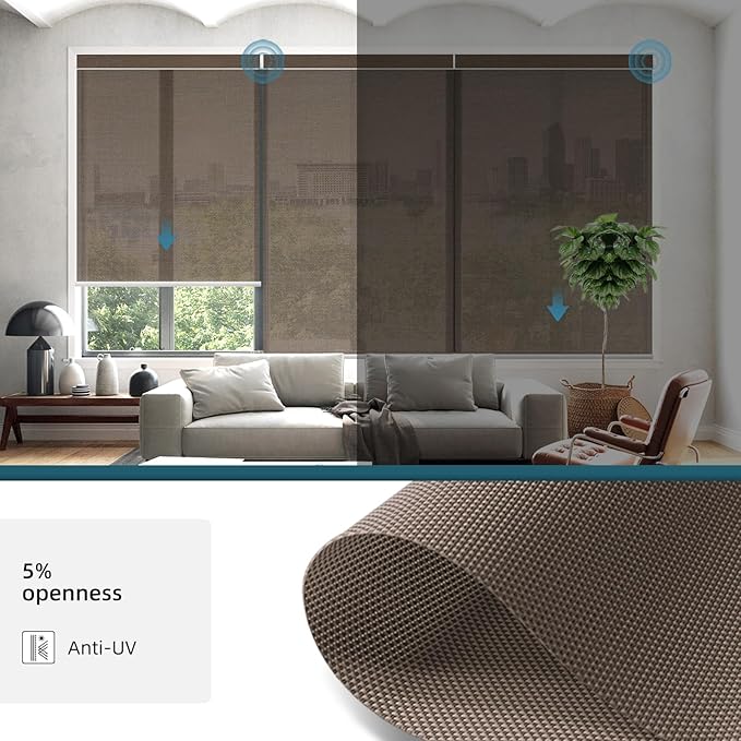 Motorized Blinds Compatible with Alexa,Google Asssitant,Homekit Over Thead,5% Openness Solar Shades for Window, Smart Shades with Remote, APP/Voice Control,Custom Size,Aventus Chocolate