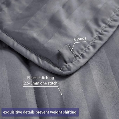 yescool Weighted Blanket for Adults (20 lbs, 60" x 80", Satin Grey Stripes) Heavy Blanket for Sleeping Perfect for 190-210 lbs, Queen Size Breathable Blanket with Premium Glass Bead, Machine Washable