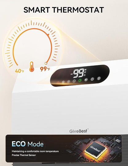 GiveBest Wall Heater, 1500W Electric Space Heater for Bedroom Bathroom with ALCI Plug, Heater with Remote Control for Office Dorm Use, Adjustable Thermostat, 12H Timers, Compatible with Alexa, White