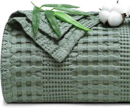 PHF Cooling Waffle Blanket King Size, Lightweight 60% Rayon Derived from Bamboo & 40% Cotton Breathable Blanket for Hot Sleepers, Soft and Luxury for Bed Couch and Sofa, 104"x90", Slate