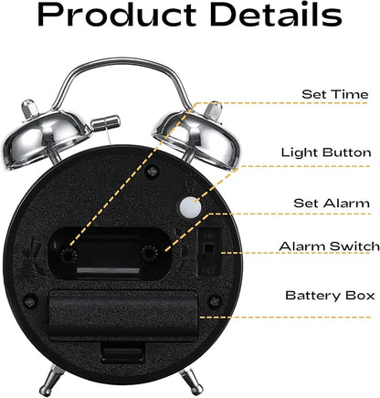 AKCISOT Loud Alarm Clock for Heavy Deep Sleepers,3 Inches Analog Metal Twin Bell Clocks Battery Operated with Backlight for Bedroom Bseide, Old Fashioned for Desk Home Decoration (Blue)