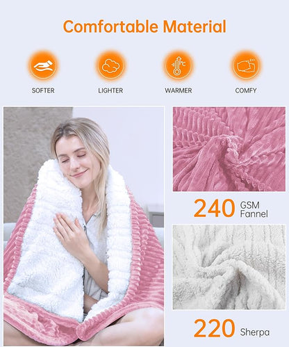 Electric Heated Blanket Throw, Heating Blanket Throw with 4 Timer Settings & 6 Heat Settings, Best Winter Gifts for Men and Women, White Elephant Gifts for Adults (90x100 Inch, Pink)