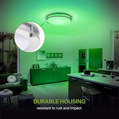 ASD LED 18" Round Flush Mount Lighting, Close to Ceiling Light Fixture | Smart, Multicolor, Dimmable, ETL Listed | 28W 1844LM RGB-2700-6500K 120V | Low Profile Double Ring Lamp | Nickel, 2 Pack
