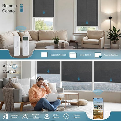 Motorized Blinds Work with Alexa,Google Asssitant,Homekit Over Thead,5% Openness Smart Blind with Remote Control,APP/Voice Control,Automatic Rechargeable Battery,5% Openness Aventus Black