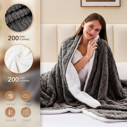 Homemate Electric Heated Blanket Twin - 62"x84" Heating Bed Blankets Throw with 10 Heating Levels 8 Hours Auto Off Fast Heating Over-Heated Protection Ultra Soft Warm Flannel ETL Certified