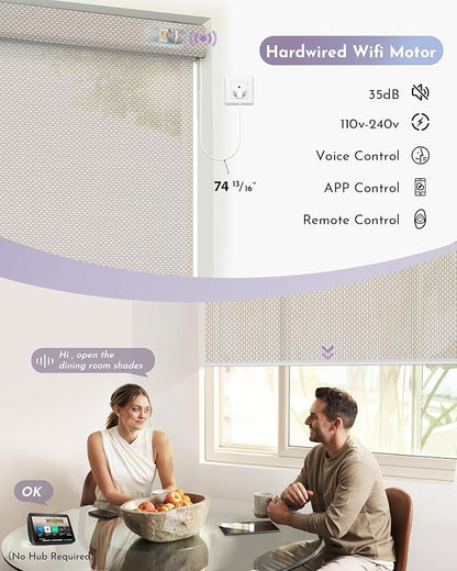 Graywind Motorized Roller Shades Compatible with Alexa Google Hardwired WiFi Smart Light Filtering Blind Remote Automated Blinds Electric Window Shade, Custom Size (3% Openness Beige)