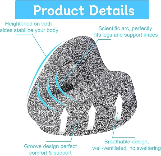 Knee Pillow for Side Sleepers Hip Pain - Between Leg Pillow for Side Sleeping - Sciatica Pain Relief Support for Lower Back, Knees, Joints, and Spine