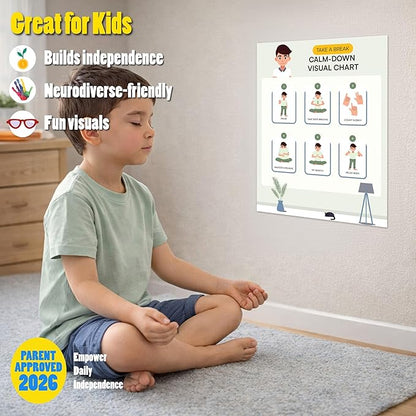 Educational Chart for Kids Step by Step Laminated 9x12 Inch for Children Self Care Visual Chart Ideal for Special Needs and Autism (Calm Down Routine Chart)