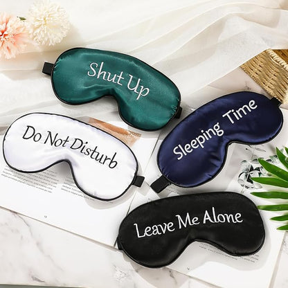 Geyoga 4 Pieces Funny Eye Mask for Sleep Soft Satin Blocking Blindfold with Adjustable Strap Silk Eye Cover Out Lights Travel for Women Men Travel, Nap, Meditation (Black, Ink Green, Navy Blue, White)