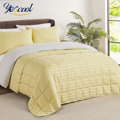 Weighted Blanket for Adults (15 lbs, 60" x 80", Mustard yellow Stripes) Heavy Blanket for Sleeping Perfect for 140-160 lbs, Queen Size Breathable Blanket with Premium Glass Bead, Machine Washable