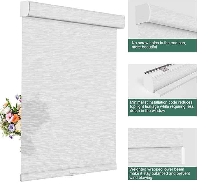 BERISSA Light Filtering Roller Shades for Windows,Cordless Roller Window Shades with Cassette Valance,Linen Roller Blinds,Thermal Insulation Window Shades for Home Office.Custom Color.Custom Size