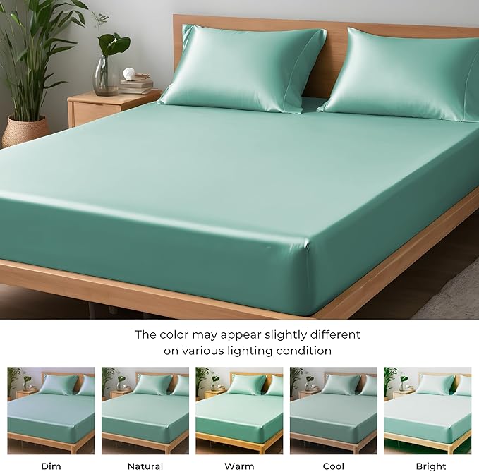 LINENWALAS Fitted Sheet Only Viscose Derived from Bamboo, Bottom Sheet for King Size Bed – 16” Deep Pocket, All Around Snug Fit – Cooling, Breathable, Soft, Hypoallergenic (Aqua, King)