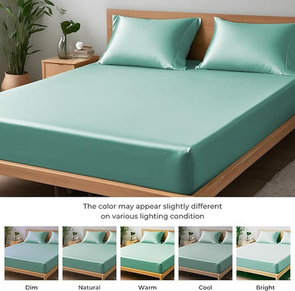 LINENWALAS Fitted Sheet Only Viscose Derived from Bamboo, Bottom Sheet for King Size Bed – 16” Deep Pocket, All Around Snug Fit – Cooling, Breathable, Soft, Hypoallergenic (Aqua, King)