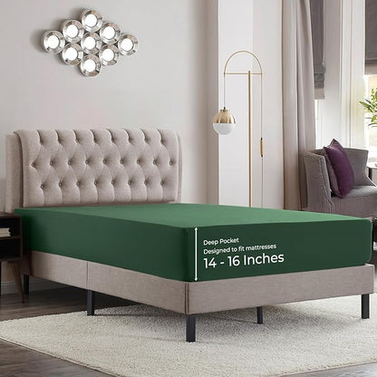 Empyrean 2 Pack Full Fitted Sheets - Deep Pocket, Fits 14-16 Inch Mattress, Ultra Soft Microfiber, Wrinkle-Resistant, Shrinkproof & Fade Resistant Sheets for Full Size Beds, Dark Green