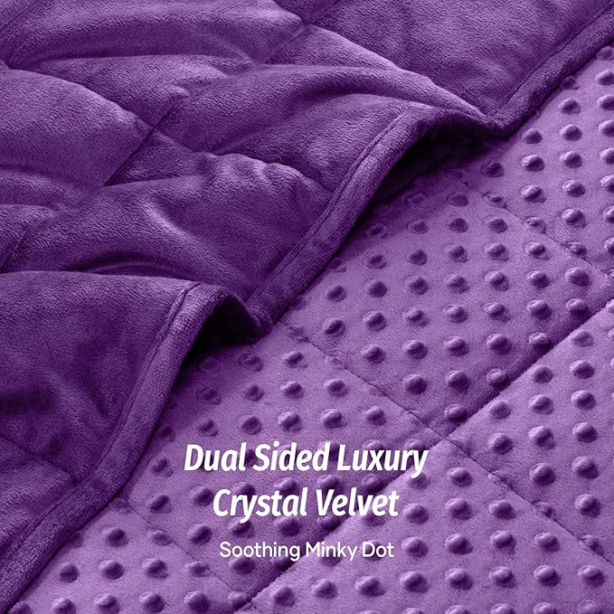 Wemore Minky Dot Weighted Blanket for Adults Queen Size 12 lbs, Soft Cozy Heavy Blanket for Bed and Couch, Breathable Blanket for All-Season with Glass Beads, Purple 60 x 80 inches